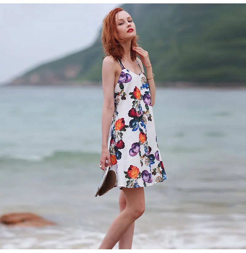 
MaxNegio Lady Fashion Colorful Printed Beach Casual White Dress Women Off Shoulder Halter Sexy Backless Floral Dress 