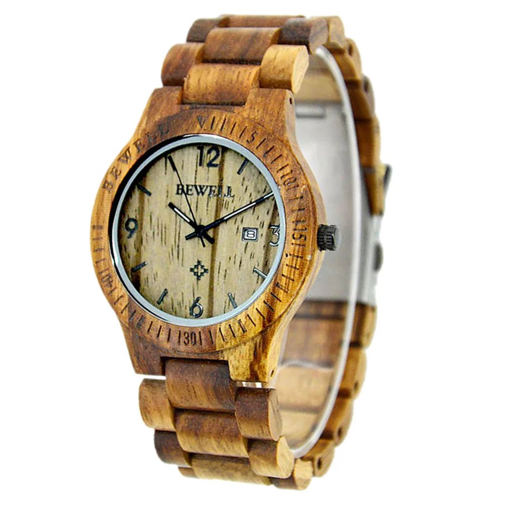Bewell golden wood watch with japanese movement watch time