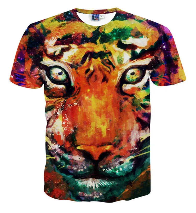 Diy Custom Cool Psychedelic Rock Crew Neck T Shirt All Over Sublimation 3d Animal Printed T-Shirt 3d Printing Men T Shirt