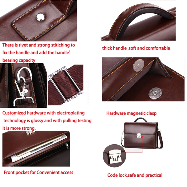 High Quality PU Business Men Leather Briefcase With Coded Lock
