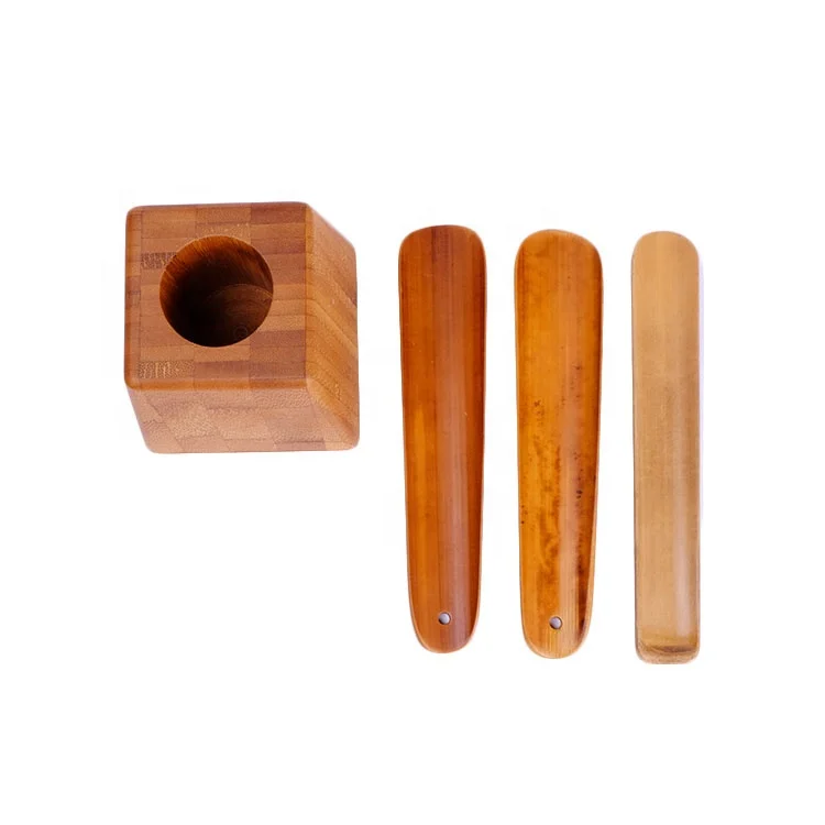 Bamboo long handle high quality durable on sale humanized design hand shoe horn