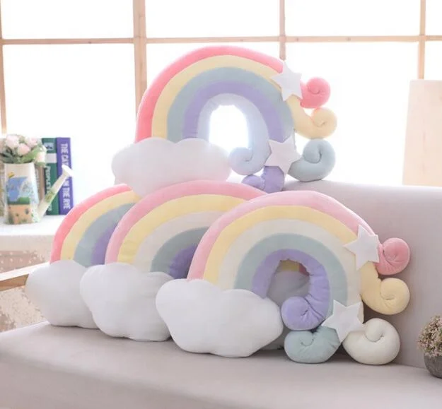 spandex soft plush rainbow pillow toy/stuffed colorful plush rainbow pillow toy for decoration/plush rainbow pillow doll toy