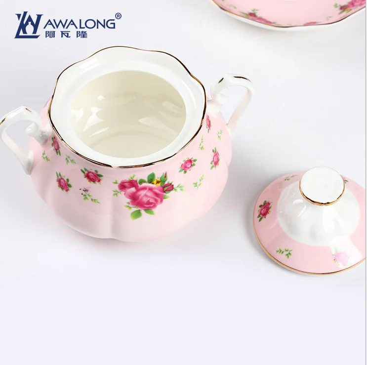 Grace tea sets with pink flower pattern Custom tea set/ Royal Style 15pcs coffee sets