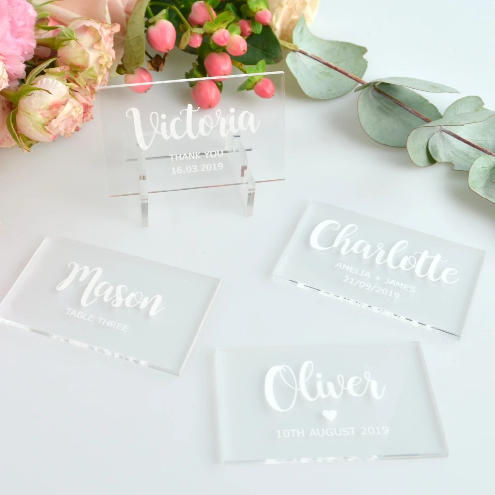 Engraved Acrylic Clear Customize Logo Rectangle Wedding Invitation Place cards