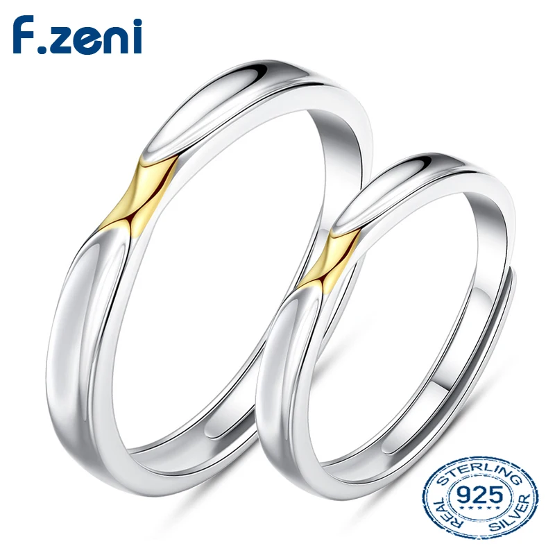925 Sterling Silver Ring,Wedding Engagement Custom White Gold Plated Jewelry Fashion Statement Stylish Adjustable Couple ring