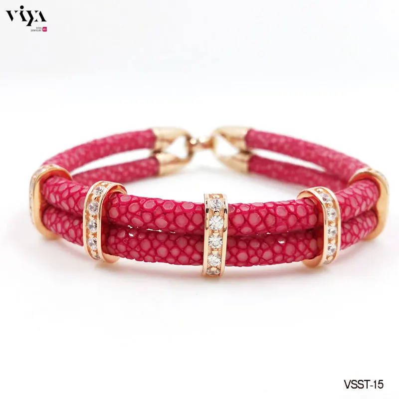 
Best seller Link bracelet with Crystals in Genuine Leather and Sterling Silver bracelet 