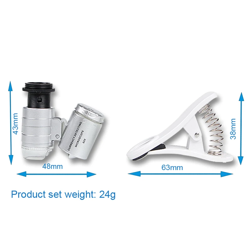 NO.9882-W LED Illuminated Mini 60X Microscope for Smartphone