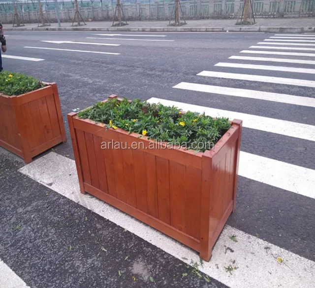 chinese large long square urban street outdoor garden wooden tree planter pot
