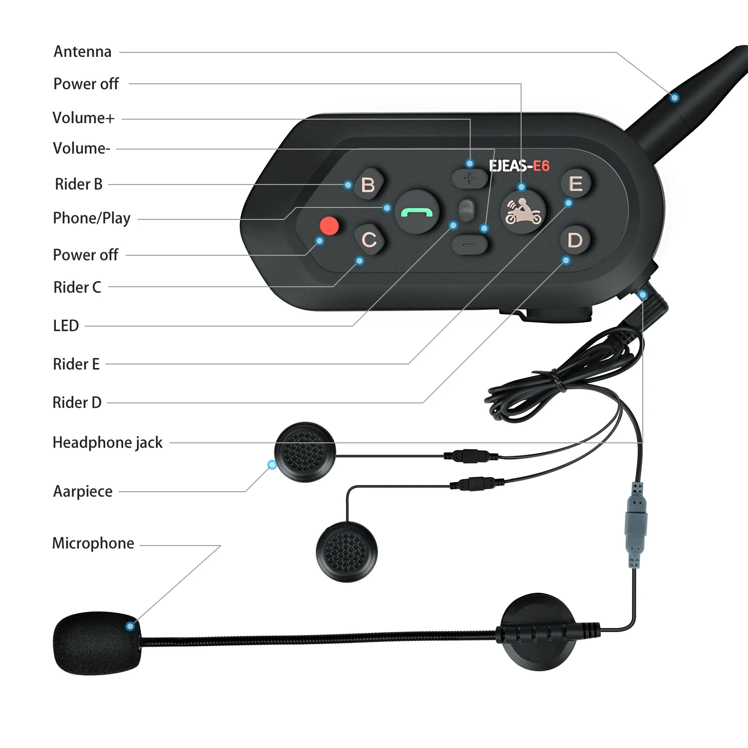 Ejeas full duplex universal bt interphone motorcycle bluetooth headset helmet intercom