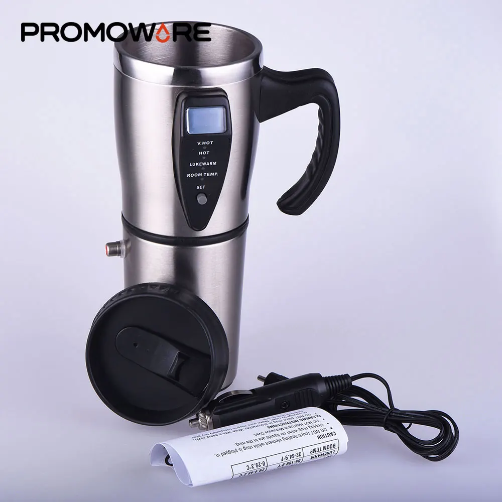 
Portable Stainless Steel 12V Temperature Control Coffee Mug Car Heated Thermos Smart Electric Travel Coffee Mug with Handle 