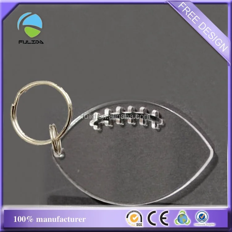 Custom Transparent Clear Engraved Acrylic Sports Blank Rugby Football Keychain