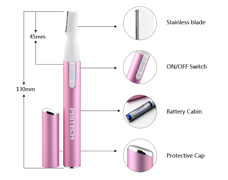 Недорогой Модный женский электрический триммер для бровей PRITECH на батарейках
