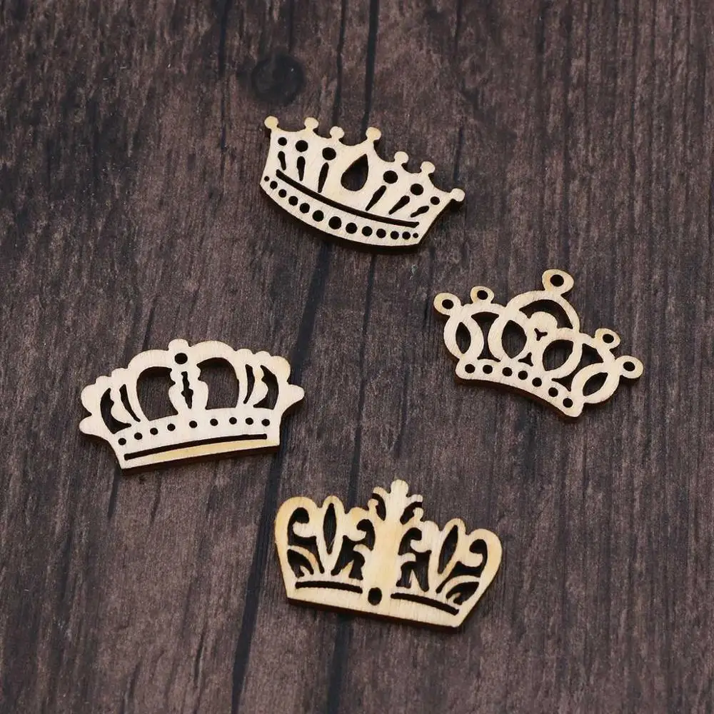 Wooden Pieces Crown Cartoon Hollow out Manual Accessories Cutouts Craft for DIY