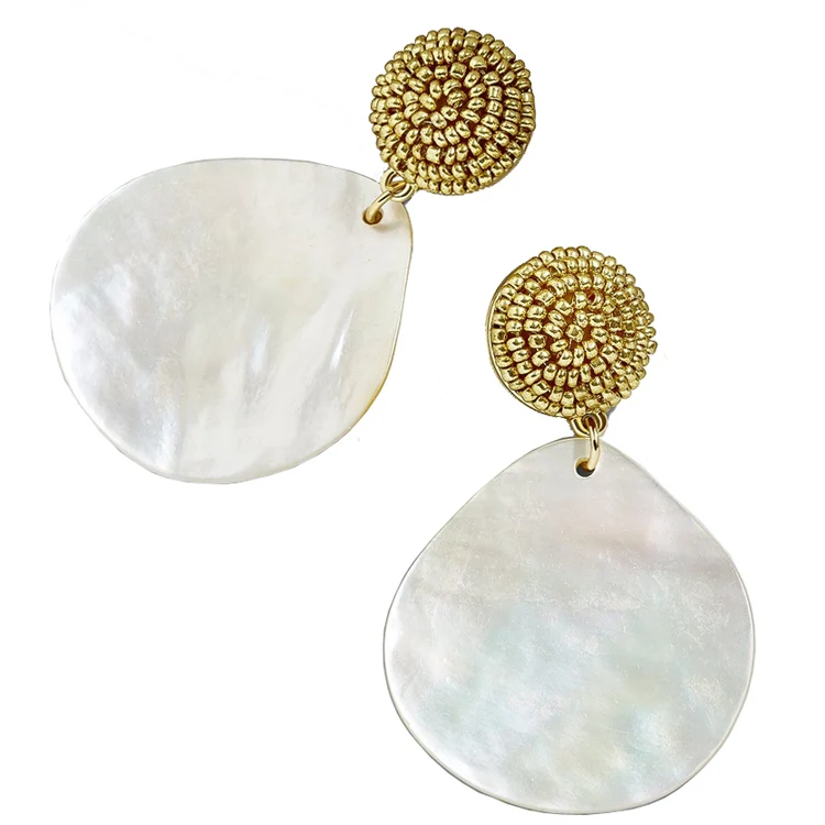 Fashion Seed Beads Wrapped caviar Post Shell Earrings Water Drop Mother of Pearl Earrings