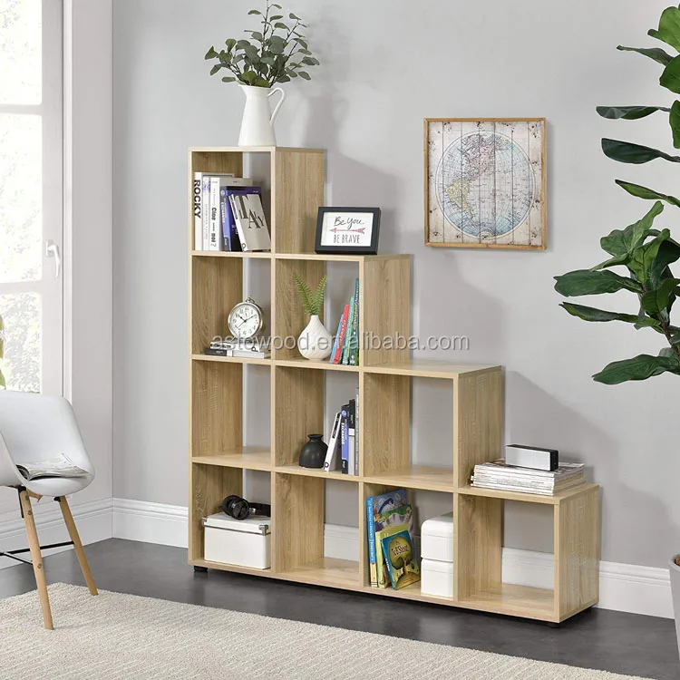 10 Cube Bookcase Storage Unit, Wooden Display Rack, Free Standing Shelf, Room Divider Step Rack, White