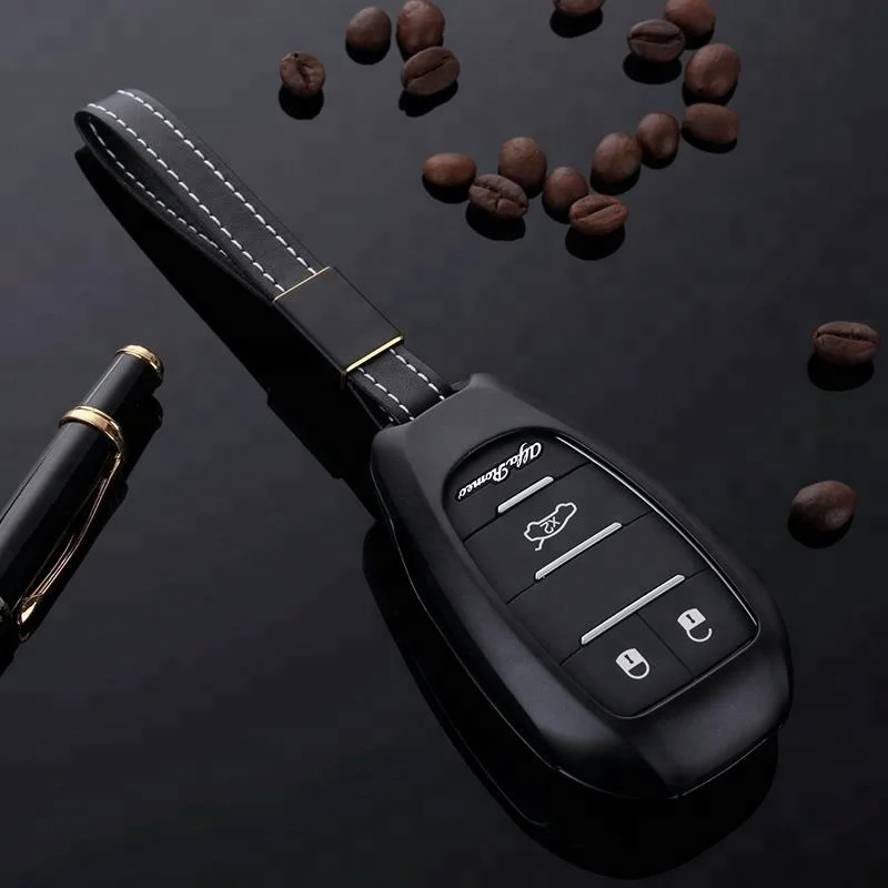 Hot Black Key Fob Cover For Aluminum Metal Smart Keyless Remote Entry Key Fob Case Holder for 2017+ Alfa Romeo Giulia