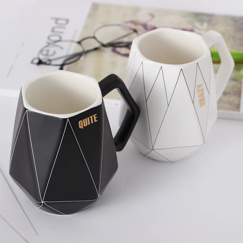 
European Styles Fashion Creative Polygonal Ceramic Mug Office Coffee Milk Mug Lovers Cute Cup 