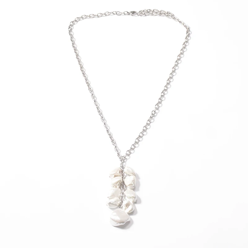 wholesale baroque shell pearl necklace jewelry with gold plated steel chain
