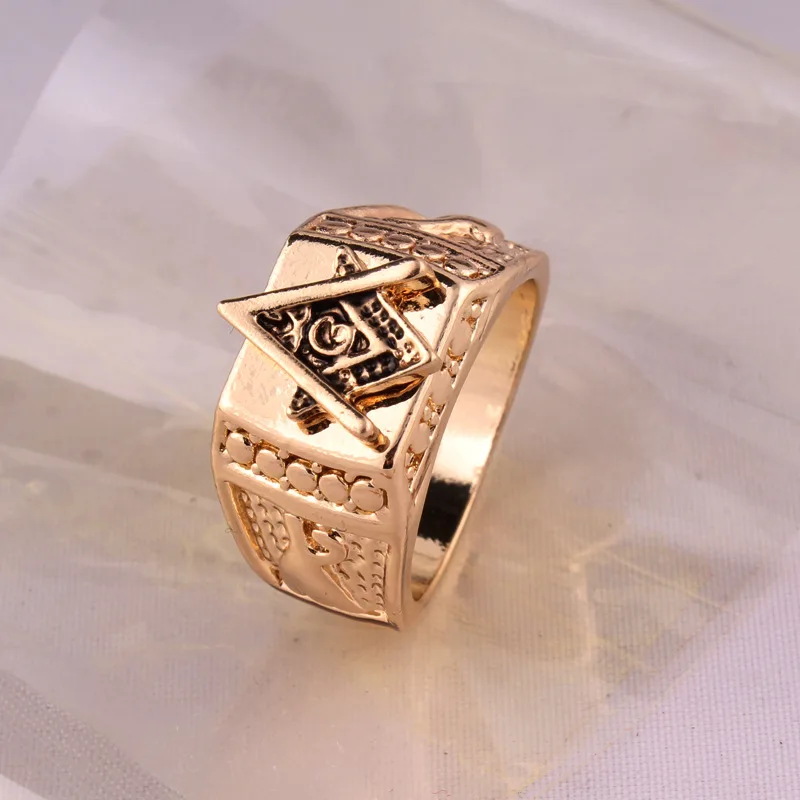 Men Masonic Ring 18K Gold Plated 316L Stainless Steel With Vintage Master Gold Biker for men