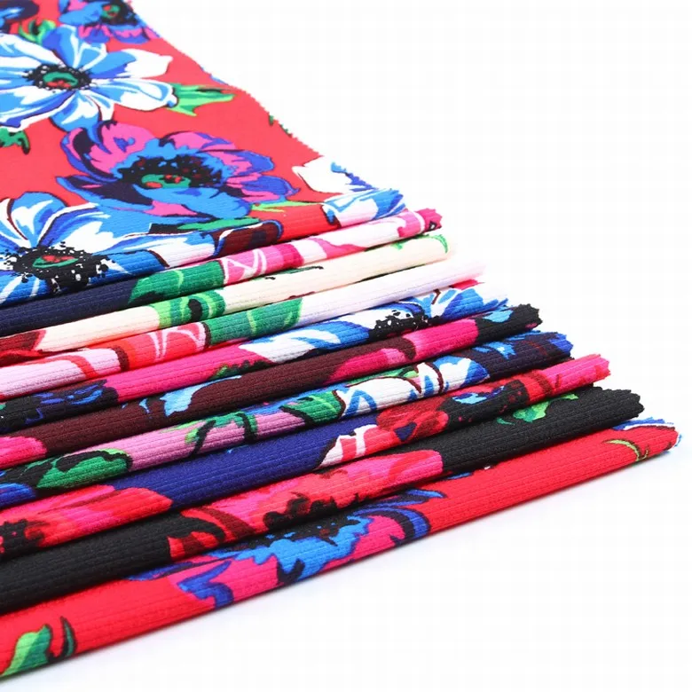
New arrivals floral printed custom knitted jersey rib knit fabric 