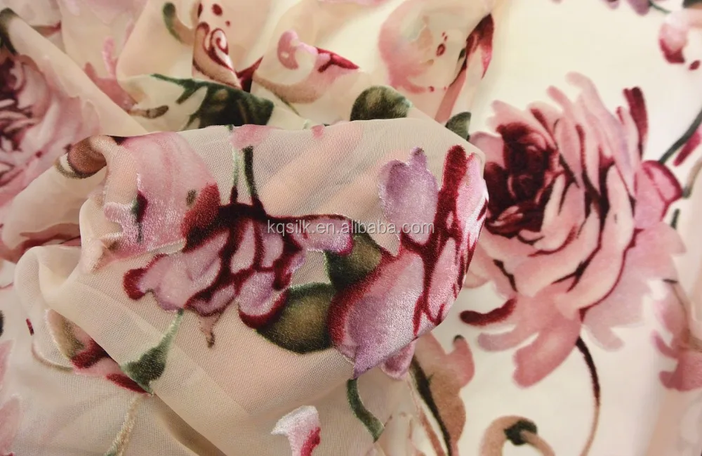 
top selling floral printing silky nylon rayon burnout print velvet fabric 