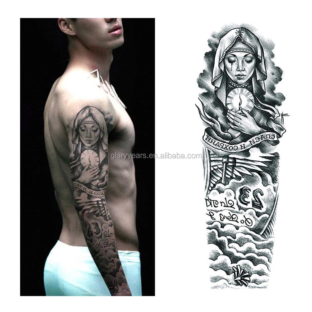 Временные тату-наклейки на ножки для мужчин и женщин, большие длинные рукава с черепами и цветами на заказ