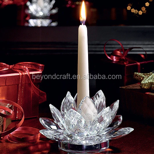 Romantic wholesale crystal lotus flower candle holder for wedding favors
