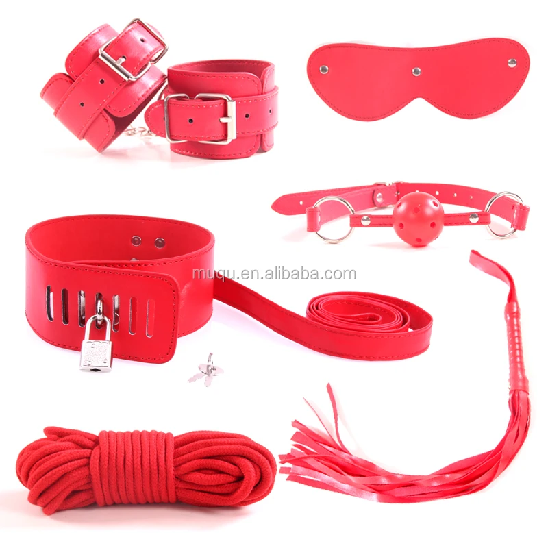 BDSM Fetish For Couples Rolepaly Bondage Sex Handcuffs Ankle Cuff Whip Gag Neck Collar Restraint Set