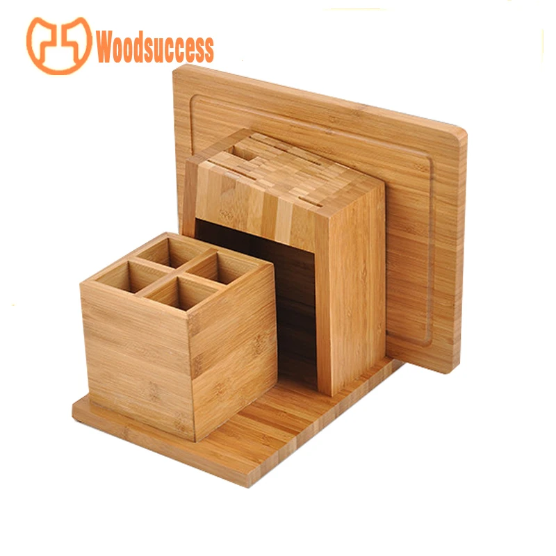 Hot sale kitchen knife holder storage box bamboo cutting board 3pcs set