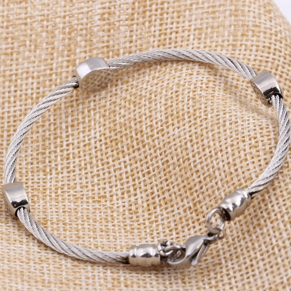 Unique Design Silver Color Stainless Steel Cable Wire Bracelet For Men And Women