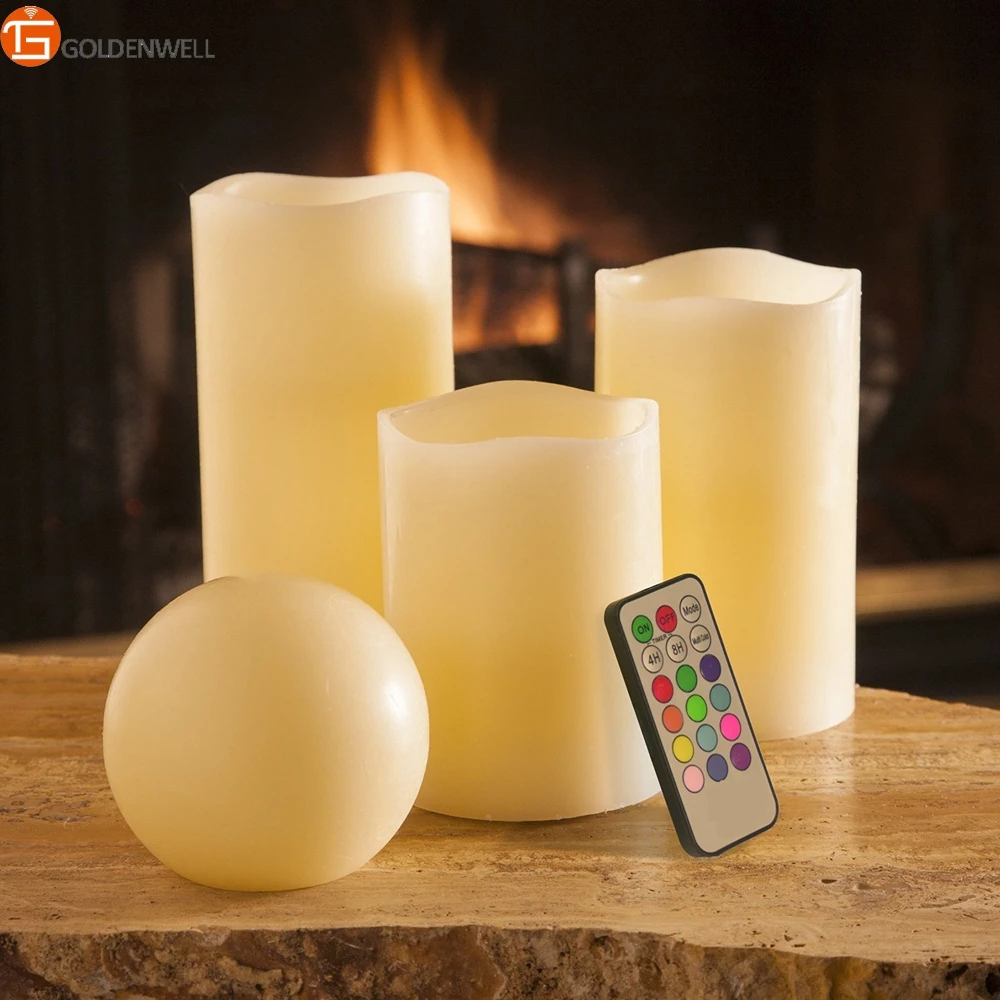 3 Piece Flickering Flameless LED Wax Pillar Candles Set with Remote Control and BONUS LED Ball Candle