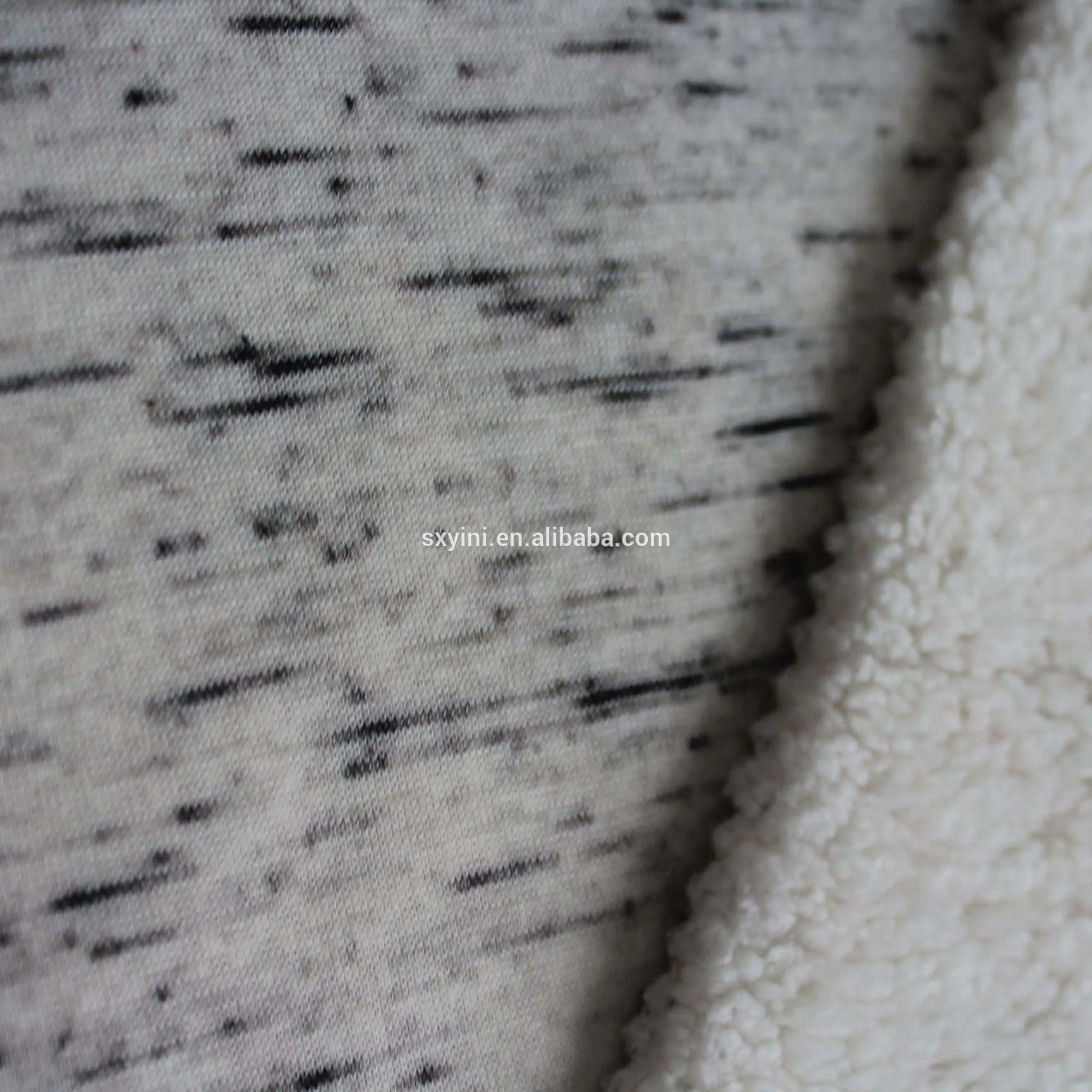 100% Polyester space dyed single jersey bonded sherpa knitted fabric for jacket