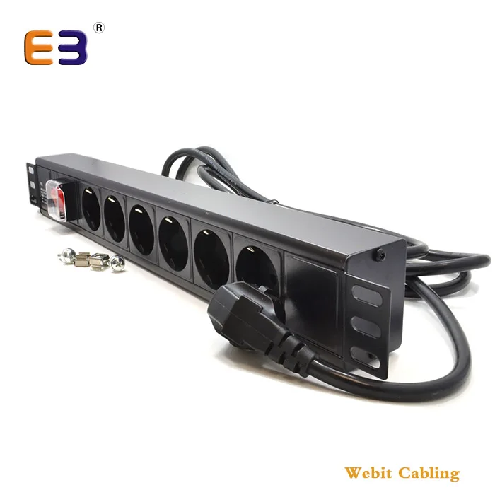 1U 19' Aluminum Alloy 8 Ports Rackmount 16A 220/250V Schuko Power Sockets PDU