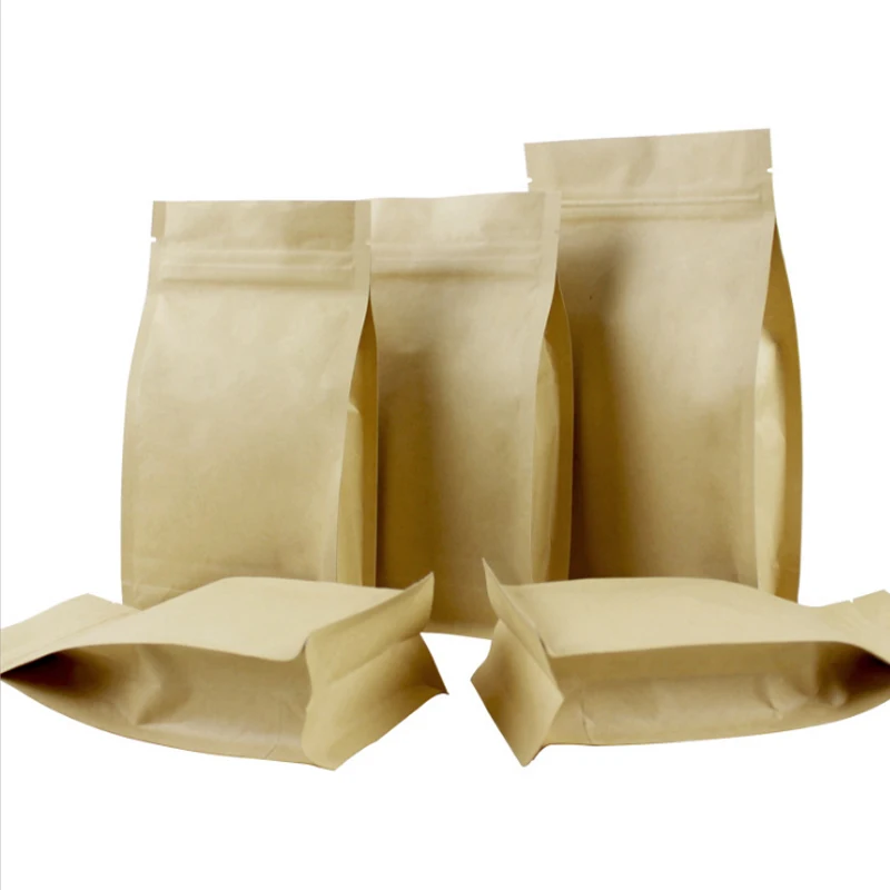 POLYSMARTS Side Sealing Foil Lined Brown Kraft Paper Flat Bottom Coffee Bean Bag With Zip Lock@