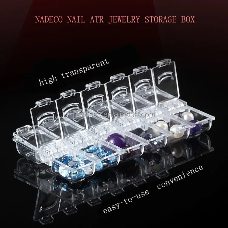 12 Compartment New Nail Art Tips Design Case Box Plastic Storage For False Nails Empty Organizer