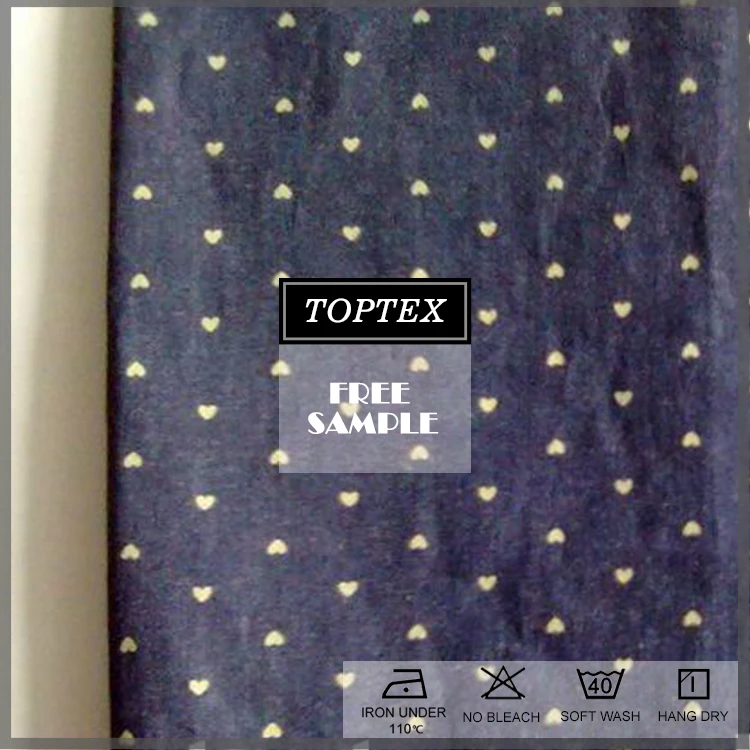 100 % cotton black color printed twill denim jeans fabric