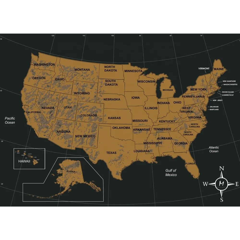 Custom 88X52cm Luxury USA Scratch Off Map with Personalized Logo and Package