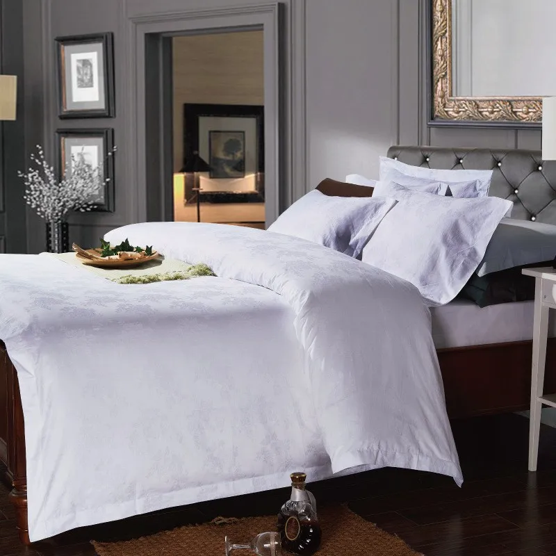 plain white cotton hotel bed linen 4pcs hotel resort bedding set