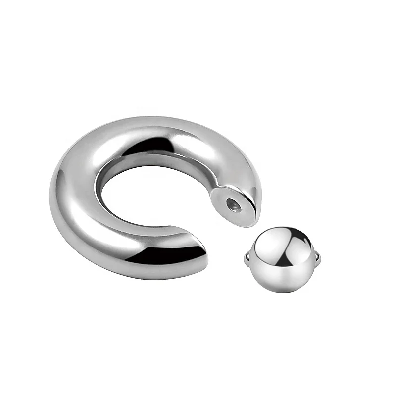 Stainless steel piercing jewelry heavy large gauge spring loaded snap fit ball closure ring