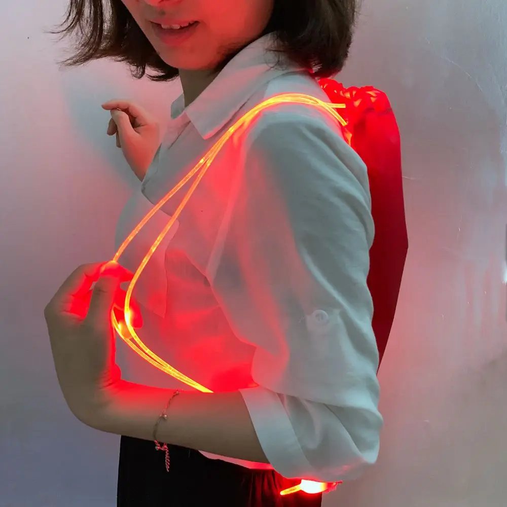 Popular OEM supplier outdoor glowing nylon drawstring bag night cycling LED backpack