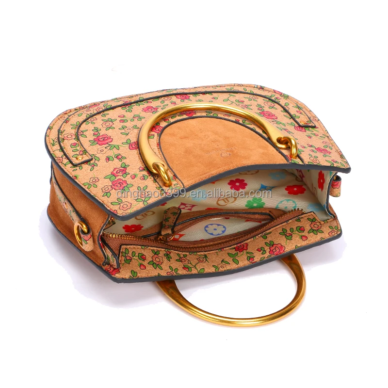 Wholesale single shoulder cork Portugal tote bag,Unique design round cork paper hand bag,Custom print lady crossbody saddle bag