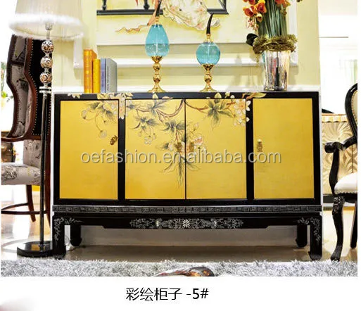 OE-FASHION antique new classic wood frame hand Painted 3 door shoes cabinet with drawer for living room furniture