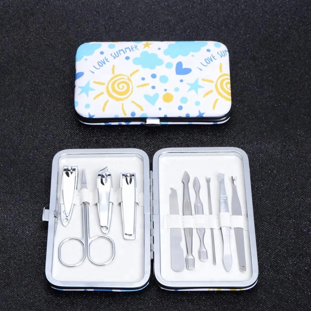 Mini 5Pcs Stainless Steel Rubber Green Nail Care Tools Kit Manicure Pedicure Metal Nail Art Gift Kit Case