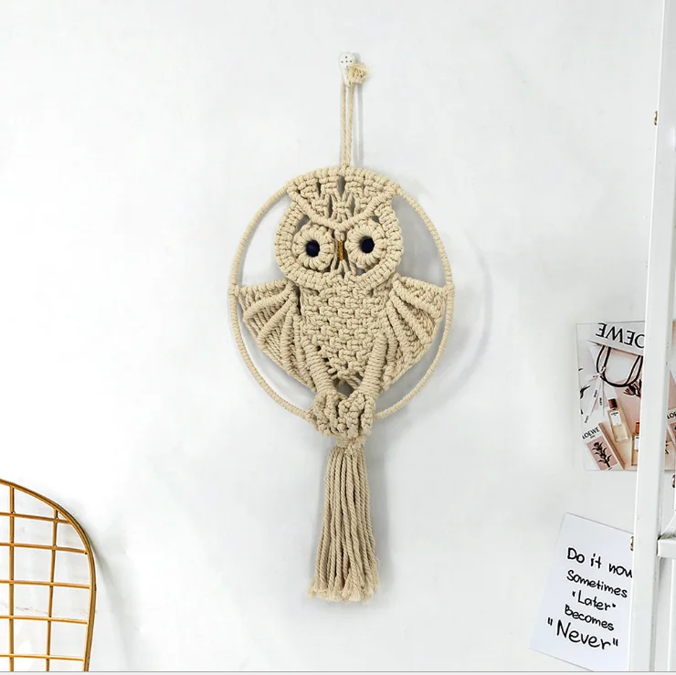 
Wholesale dyed cotton yarn hand-woven wall decorative Macrame tapestry Curtain 