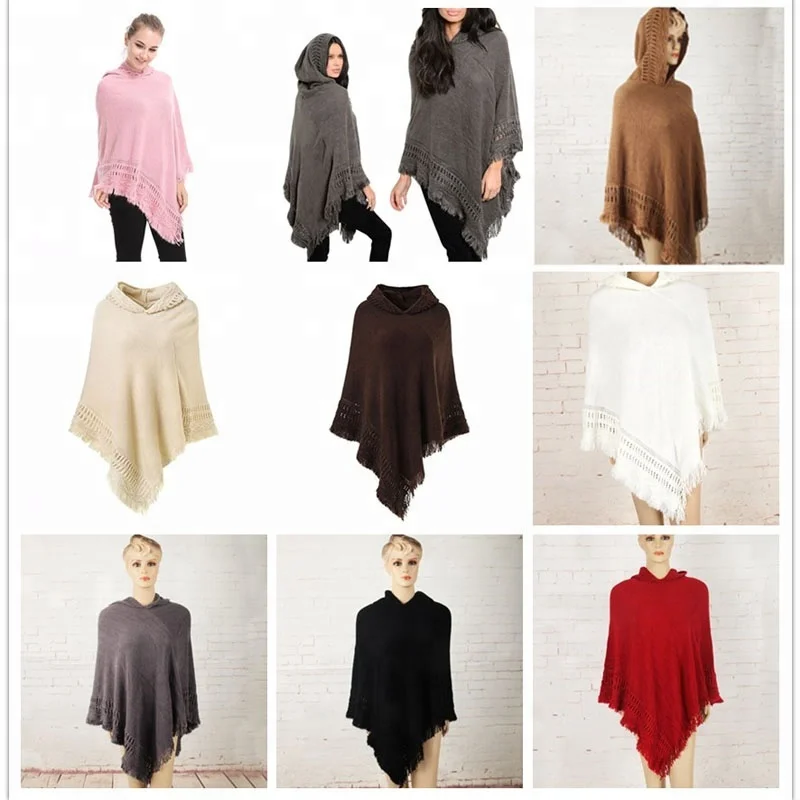 
wholesale girl ugly christmas sweater with hat fashion fringe knit poncho 