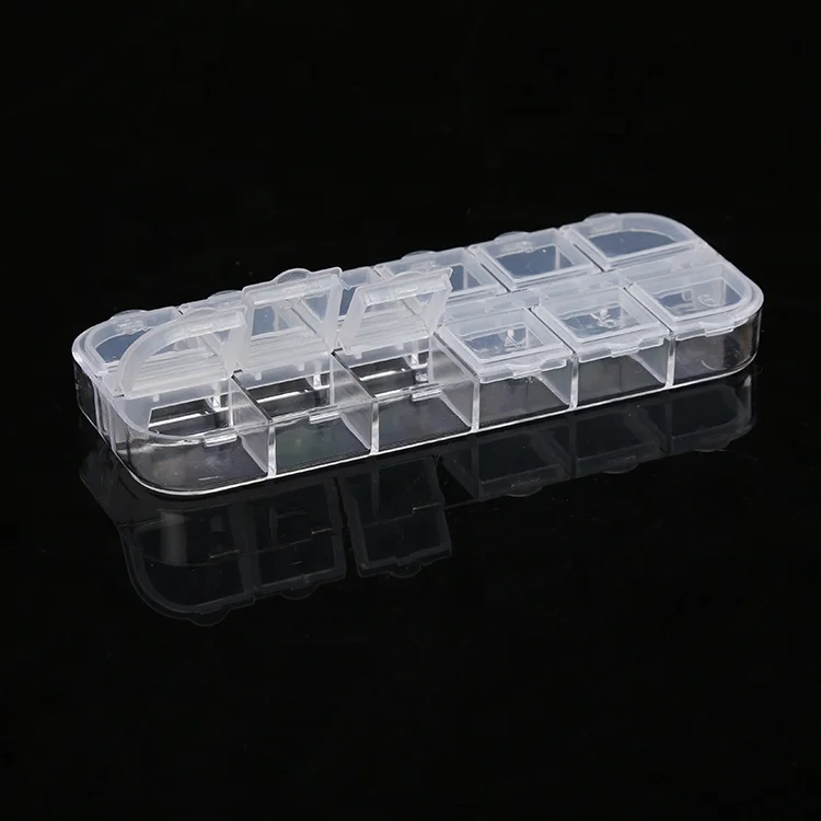 Customized Good Quality Double Row Clear 12 Grids Drill Box Makeup Storage Box