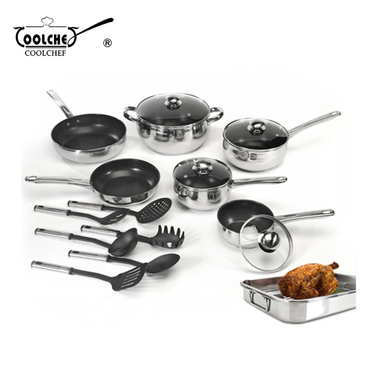 18pcs Stainless Steel non stick belly shaped Cookware Set saucepan casserole pan utensils