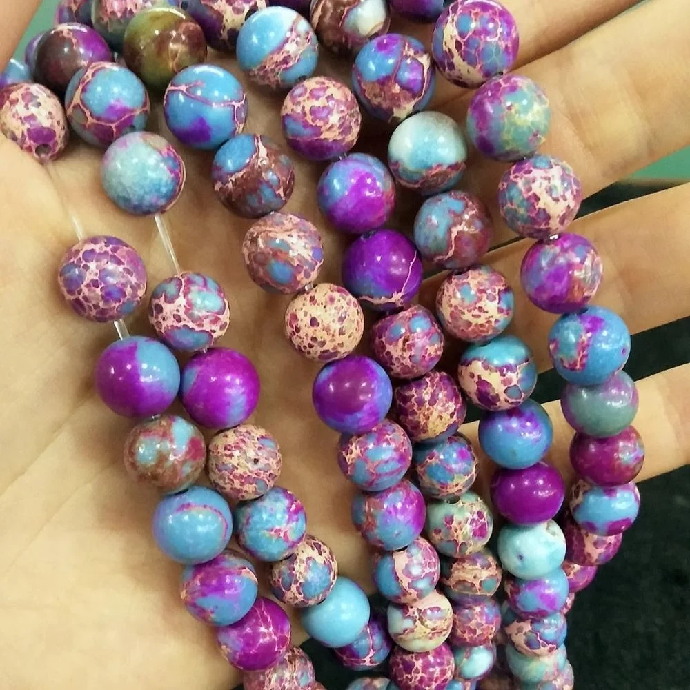 Оптовая продажа, модные синтетические фиолетовые императорские яшмы, незакрепленные бусины из драгоценных камней для изготовления ювелирных изделий 4 мм, 6 мм, 8 мм, 10 мм, 12 мм