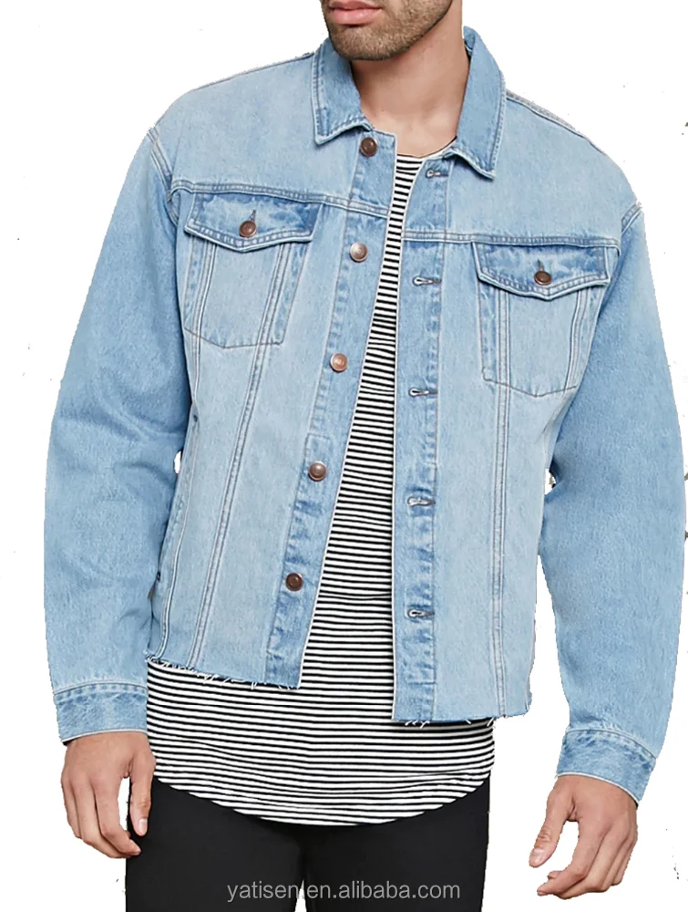 new Long Sleeve Metal Button Plain Unisex cotton Denim Jacket for men