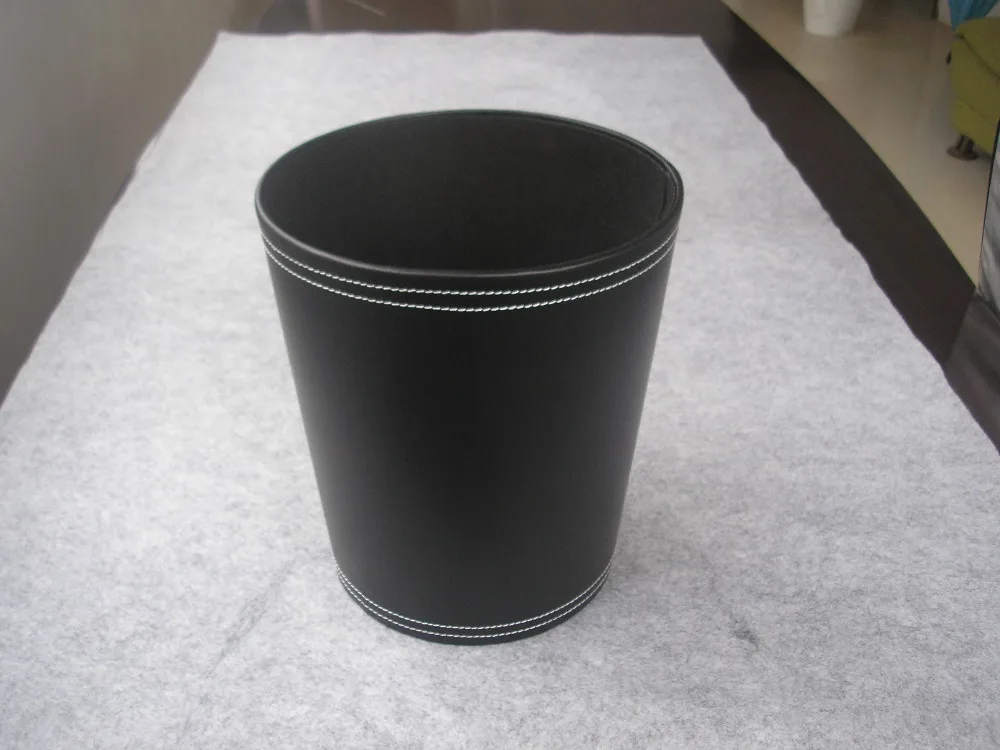 Round Household Open Top Leather Paper Dust Garbage Trash Waste Bin